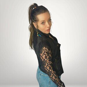 30% Off -IWD2026 - Streetwear Society Black Lace Moto Jacket Size M